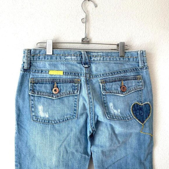 Old Navy y2k 2000s Blue Denim Patchwork Capri Jeans Women's 6 Pants - Picture 3 of 7